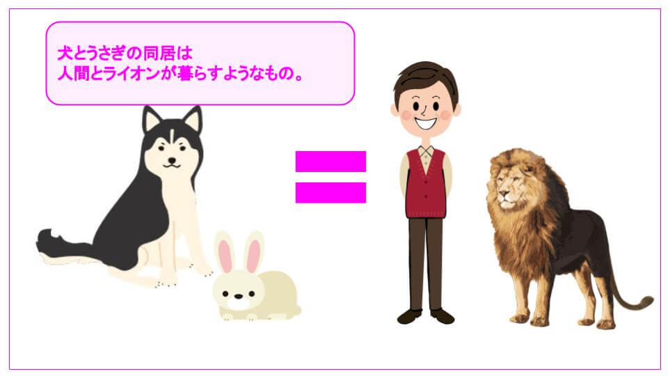 犬とうさぎの同居は、人間とライオンが暮らすのと同じ